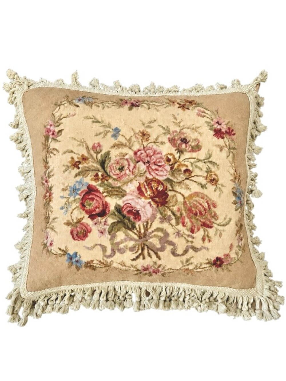 💋Shabby Chic French Country Floral Tapestry Pillow Cover | w/Fringe | 22"x19.5"